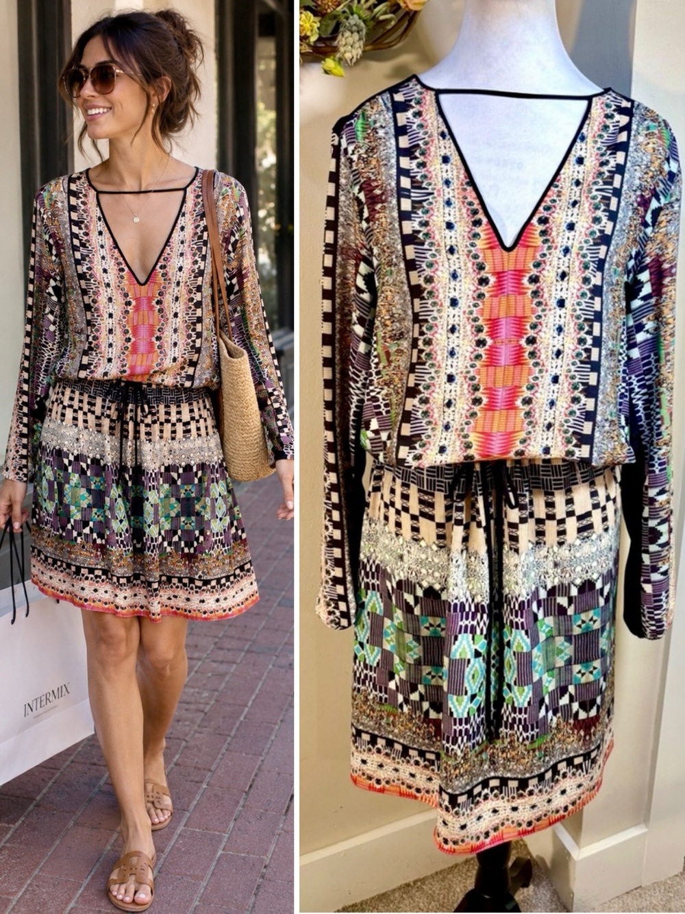 CLOVER CANYON Kaleidoscope Blouson Tie Waist Dress Multi Color Sz Small💛